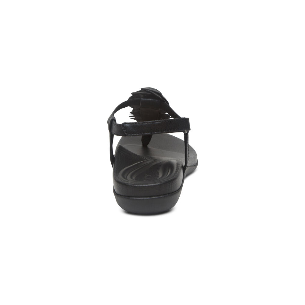 Aetrex Women's Charli Thong Sandals - Black | USA 6U3R7KT